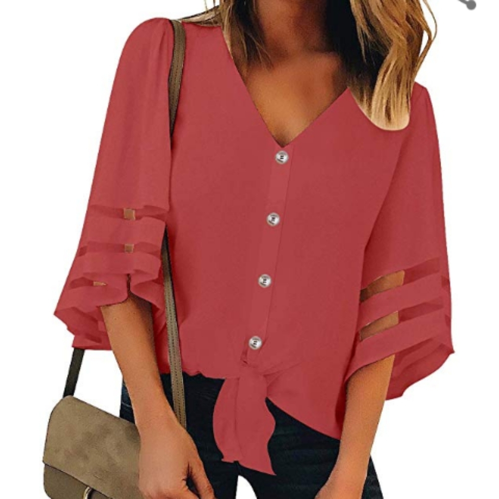 Button down, tie waist, 3/4 Bell sleeves XXL